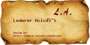 Lederer Acicét névjegykártya
